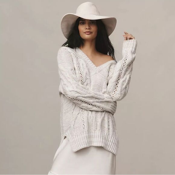 ANTHROPOLOGIE V-Neck Drama Rainbow Metallic Cable Tunic Sweater NWT - Picture 6 of 15